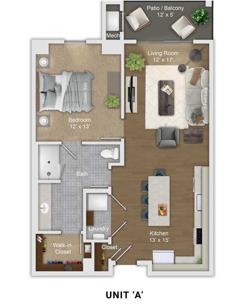 Unit A one bedroom floor plan