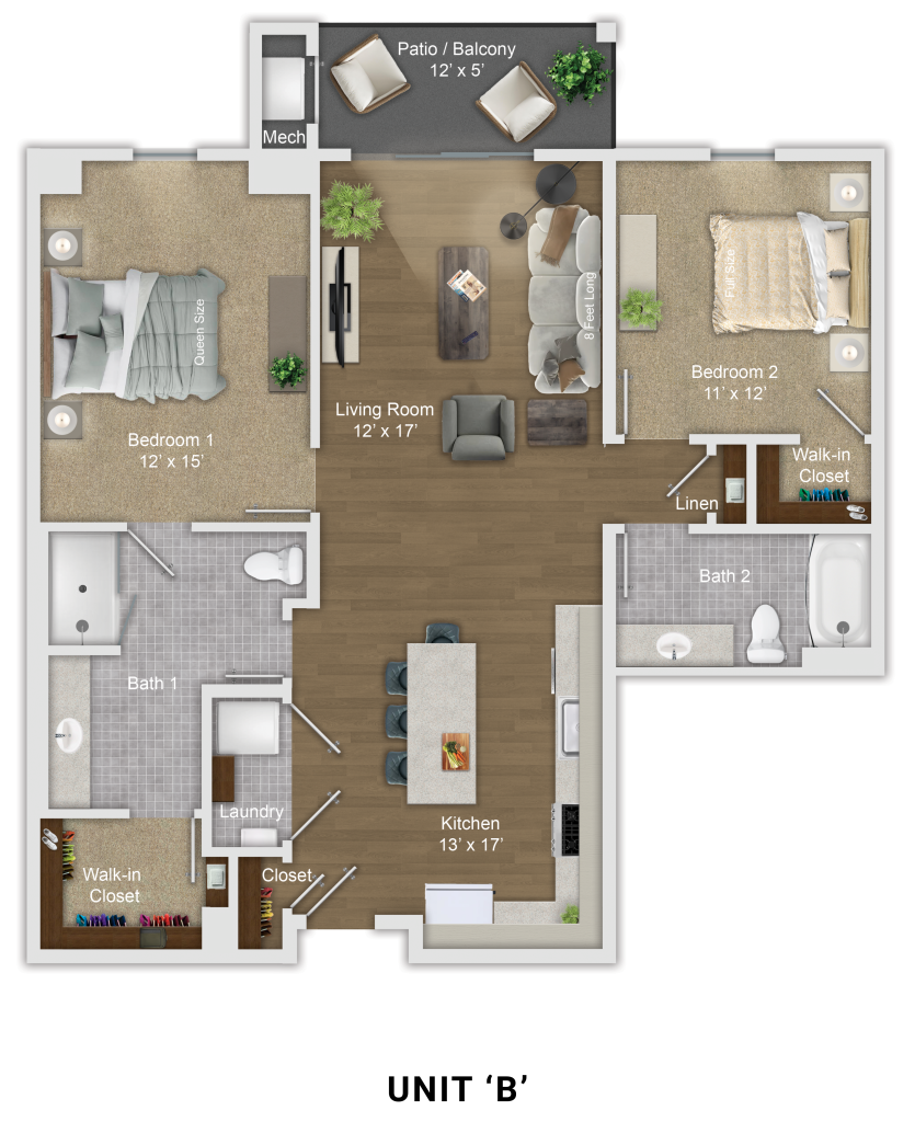 Unit B two bedroom floor plan