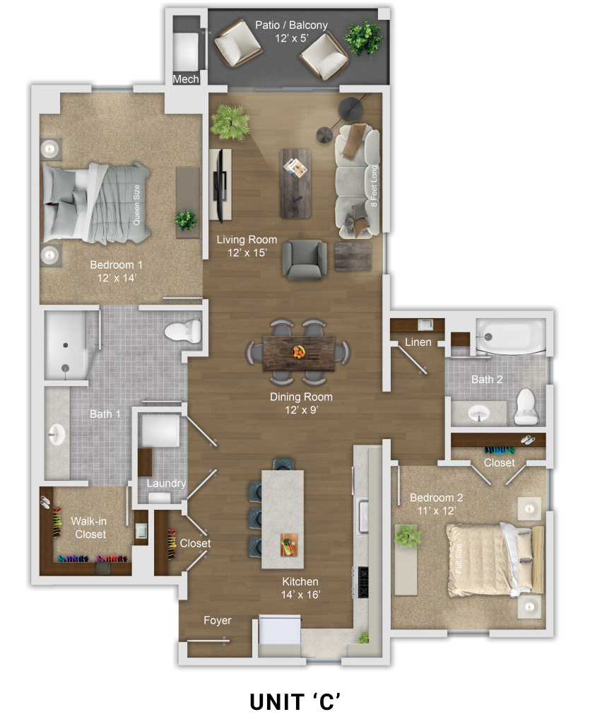 Unit C two bedroom floor plan