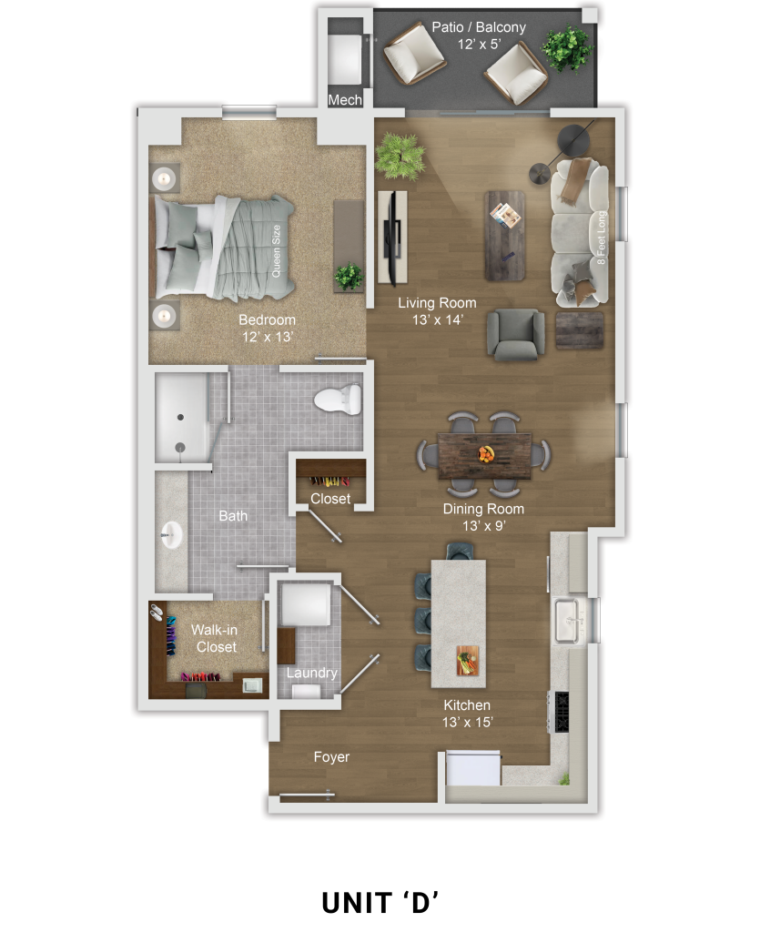 Unit D one bedroom floor plan